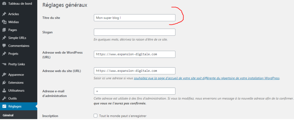 titre site wordpress